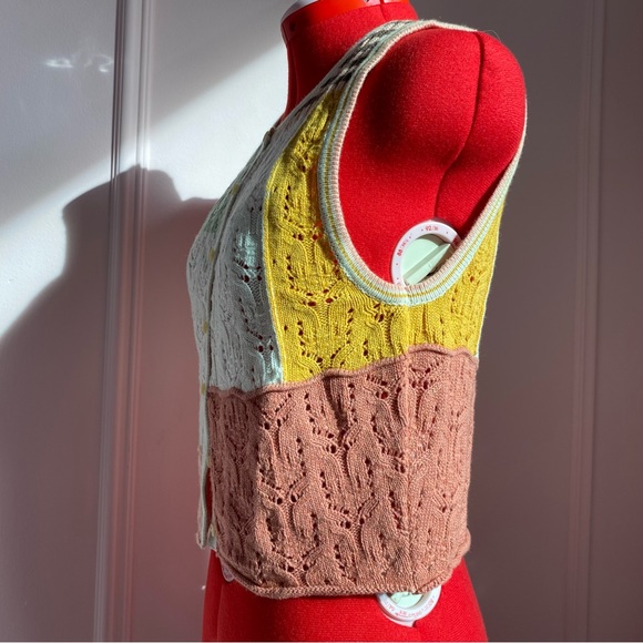 NEW American Eagle AE Patchwork Button Sweater Vest, Green/Cream/Pink, Women’s S - Picture 7 of 12
